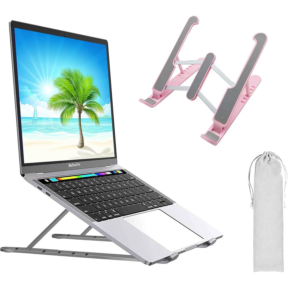 Laptop Stand Bamboo - Ultra-Portable Laptop Desk Stand, Pink, Fits