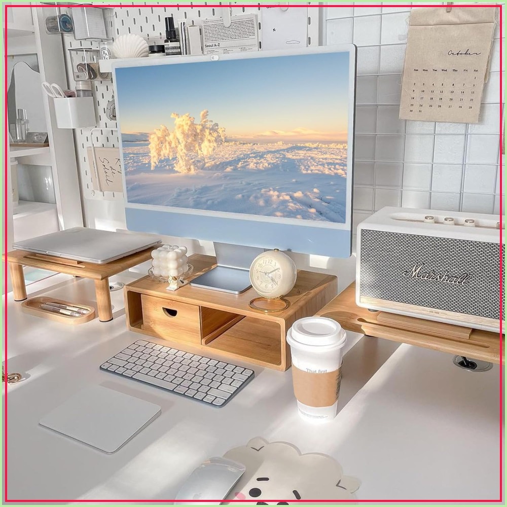 Dual Monitor Stand Riser with  - Laptop Stand Bamboo ulasan dan harga