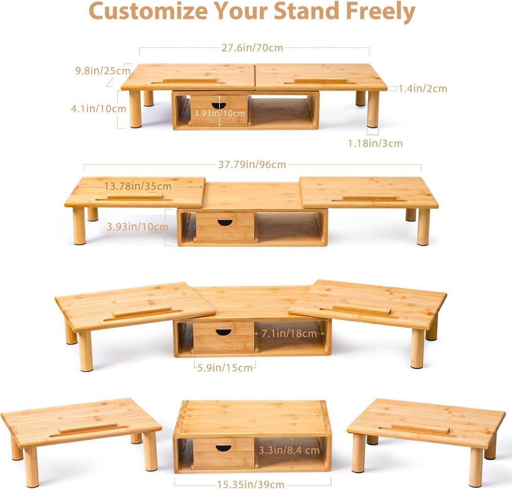Dual Monitor Stand Riser with  - Laptop Stand Bamboo ulasan dan harga