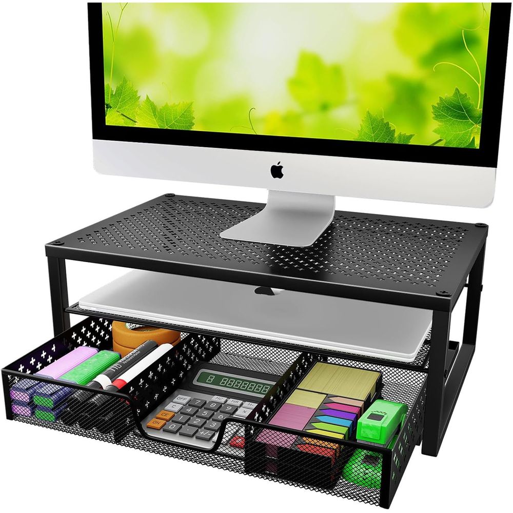 Black Metal Monitor Stand and  - Laptop Stand Bamboo ulasan dan harga