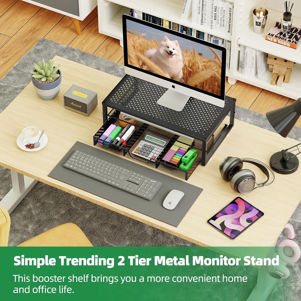 Black Metal Monitor Stand and  - Laptop Stand Bamboo ulasan dan harga