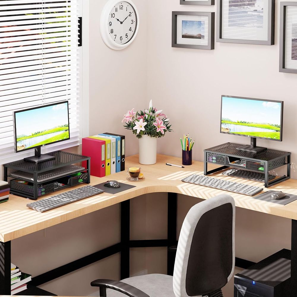 Black Metal Monitor Stand and  - Laptop Stand Bamboo ulasan dan harga