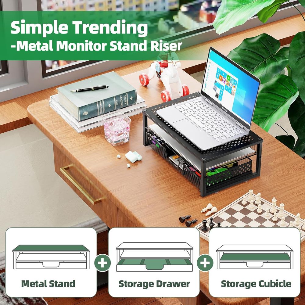 Black Metal Monitor Stand and  - Laptop Stand Bamboo ulasan dan harga